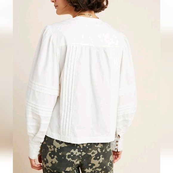 By Anthropologie Delilah Pleated Peasant Blouse Embroidered White Lace Size 4 - Picture 16 of 17